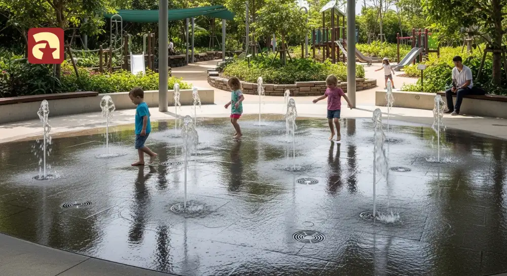 Children enjoying water play at Gardens by the Bay, one of the best weekend activities for kids in Singapore for outdoor fun