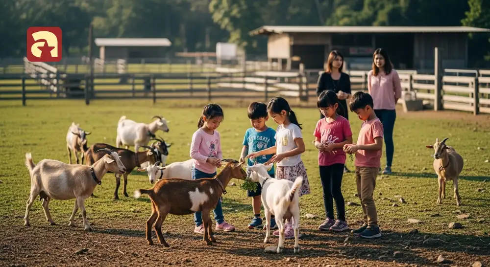 Children feeding goats at Hay Dairies, one of the best interactive weekend activities for kids in Singapore