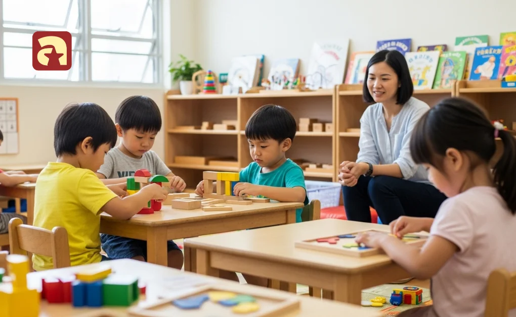 Montessori preschool classroom where children learn through hands-on activities